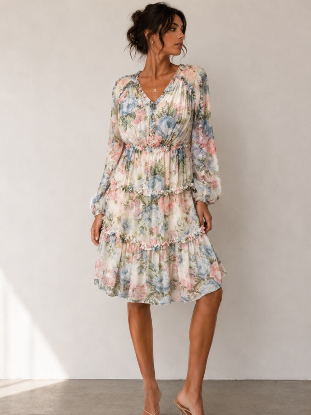 Needle & Thread Romantic Floral Ruffle Midi Dress Size 2